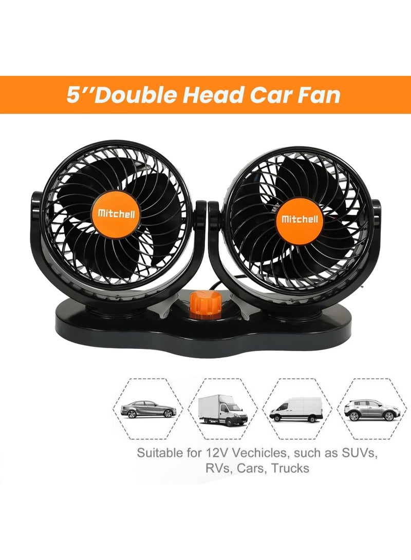 ميتشل مروحة سيارة ميتشل HX-T312 برأسين - 5 بوصة، 24 فولت تيار مستمر، طاقة 15 وات، هادئة للغاية، سرعة مزدوجة قابلة للتعديل، دوران 360 درجة، تدفق هواء قوي، تثبيت آمن - مثالية للشاحنات والحافلات والمركبات الترفيهية والمركبات الثقيلة. - Image 3